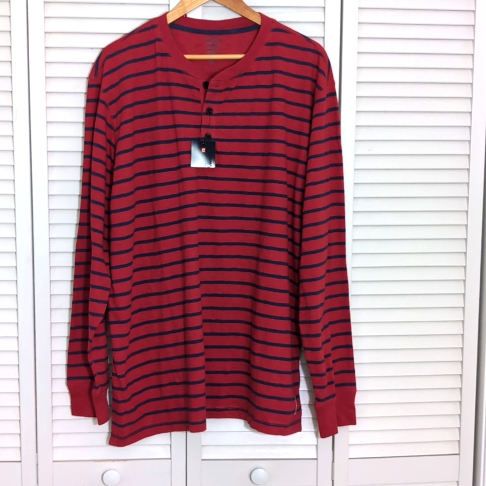 Chaps Red & Blue Striped 3 Buttons On Front Pullover Long Sleeve Size XXL